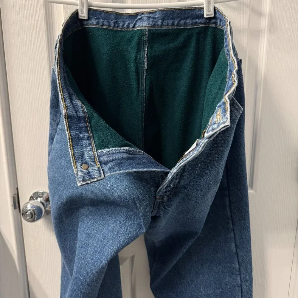 Vintage L.L. Bean USA Fleece Lined Heavy Denim Jeans Medium Wash Size 36 x 32